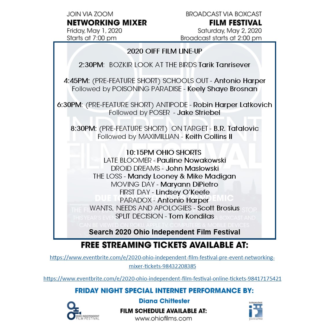 LIVE STREAM: Ohio Independent Film Festival: Free Networking Mixer @ BOP STOP