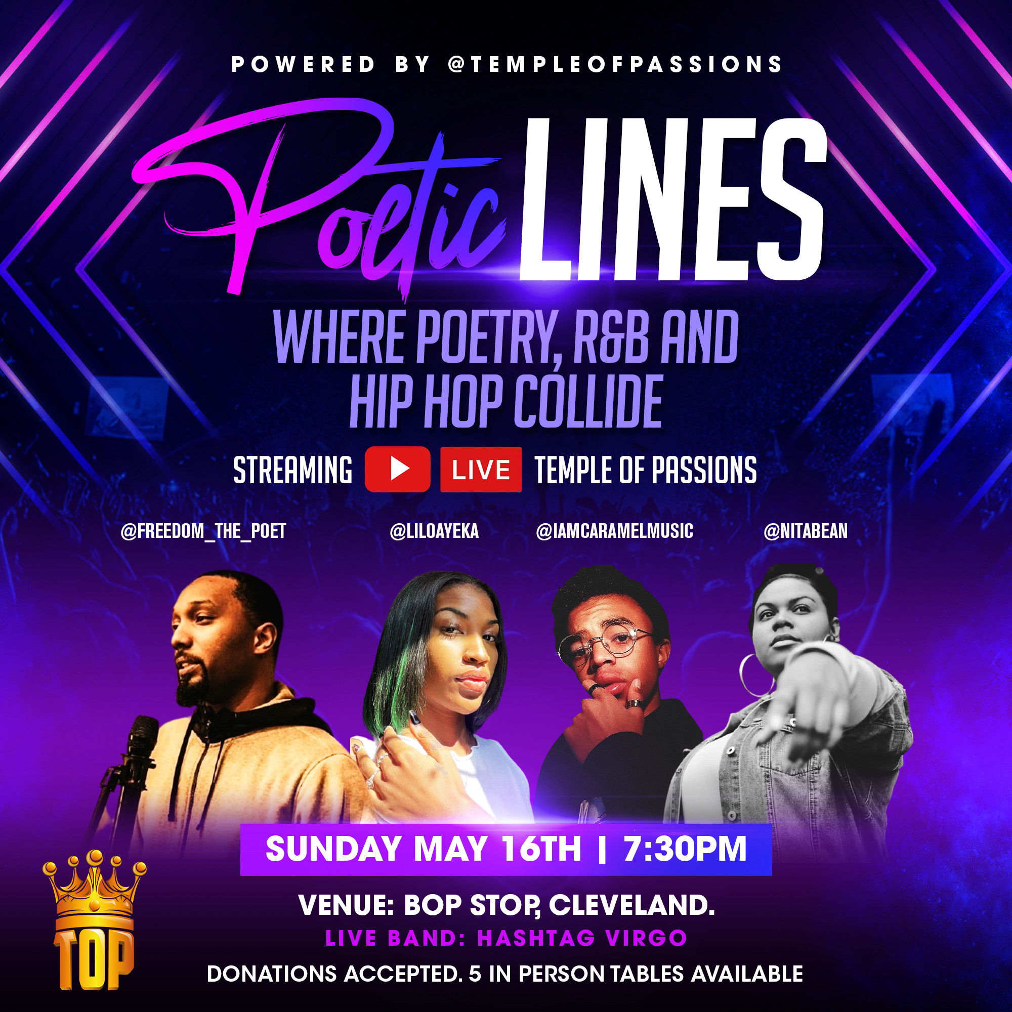 Temple of Passions Presents Poetic Lines Concert and Livestream (SOLD OUT) @ BOP STOP